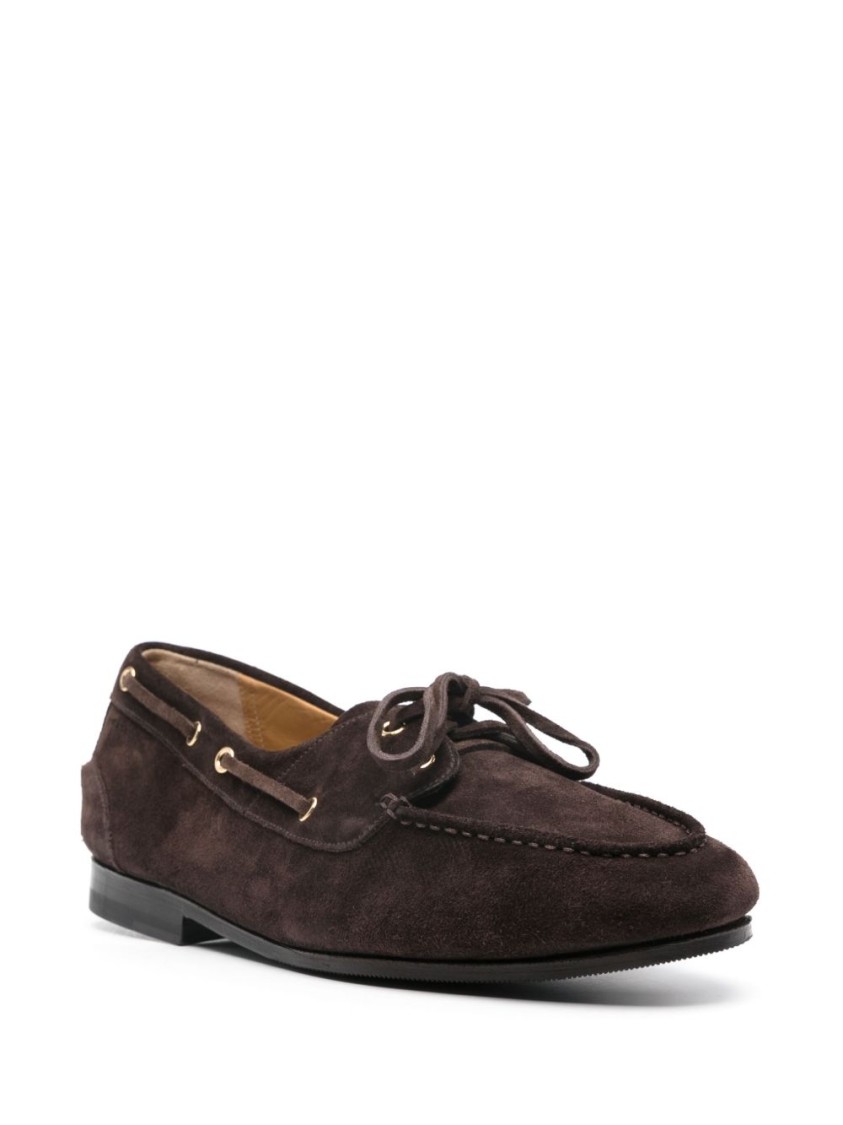 Bally Cedar Brown Leather Moccasins With Panelled Design And Lace-up Detail In Black