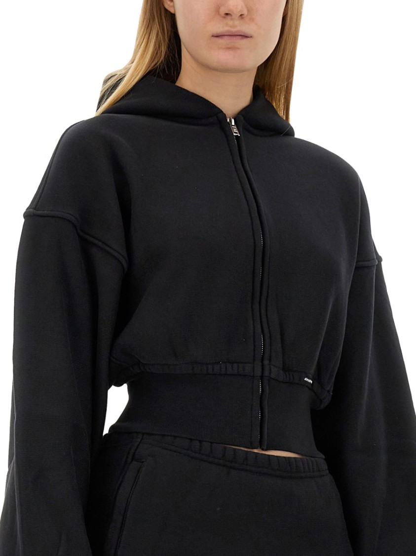 Alexander Wang T T By Alexander Wang Cropped Black Hoodie With Oversized Sleeves In Multi