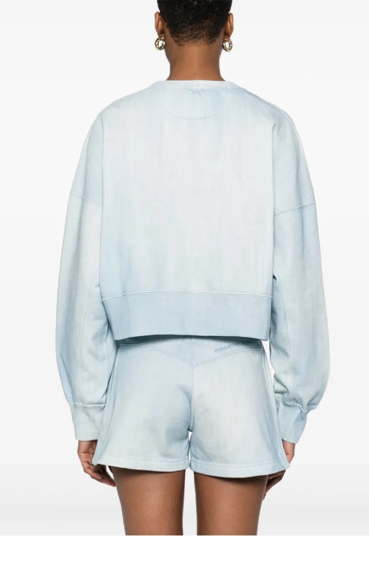 Ermanno Scervino Cropped Long-sleeve Sweatshirt With Voluminous Sleeves In Blue