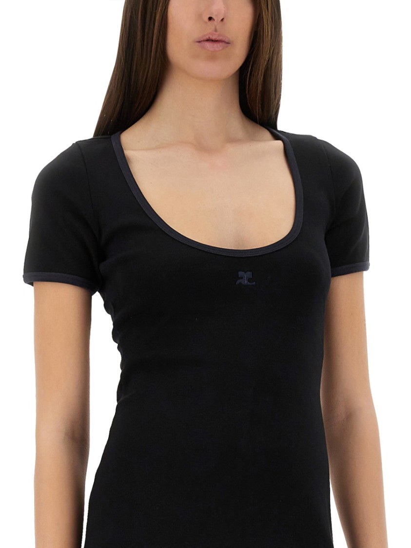 Courrèges Cotton Short Sleeves Mini Dress In Black In Black