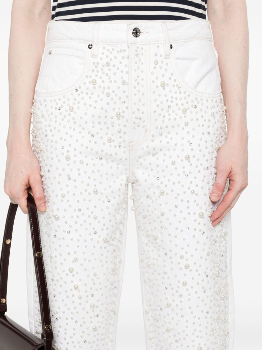 Shop Frame Rhinestone-embellished White Cotton Straight Jeans