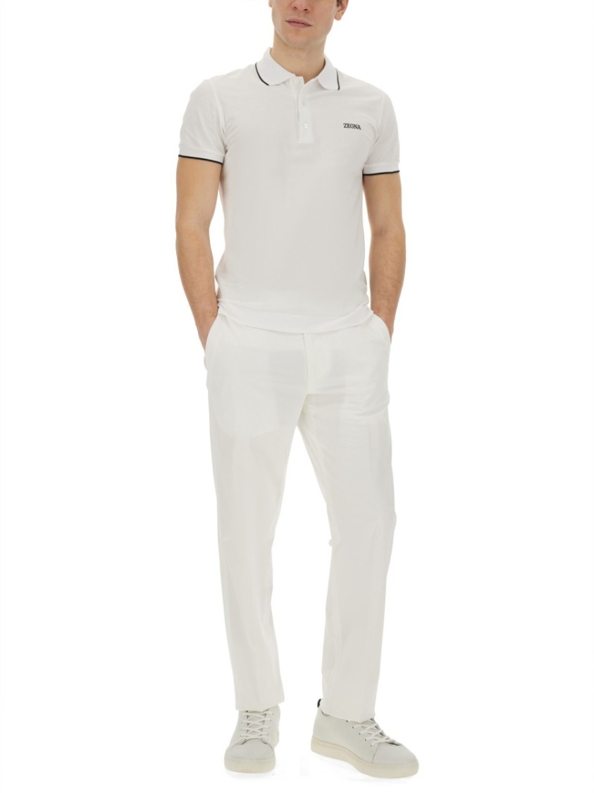 Shop Zegna Fitted White Polo With Classic Collar