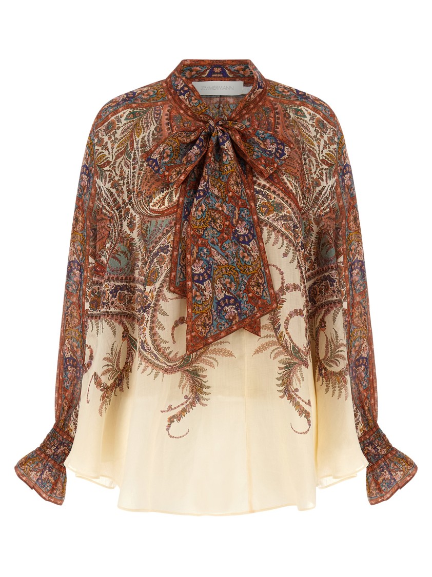 Zimmermann 'rhiannon' Multicolor Blouse With Tie Closure On The Front And Paisley Print In Brown