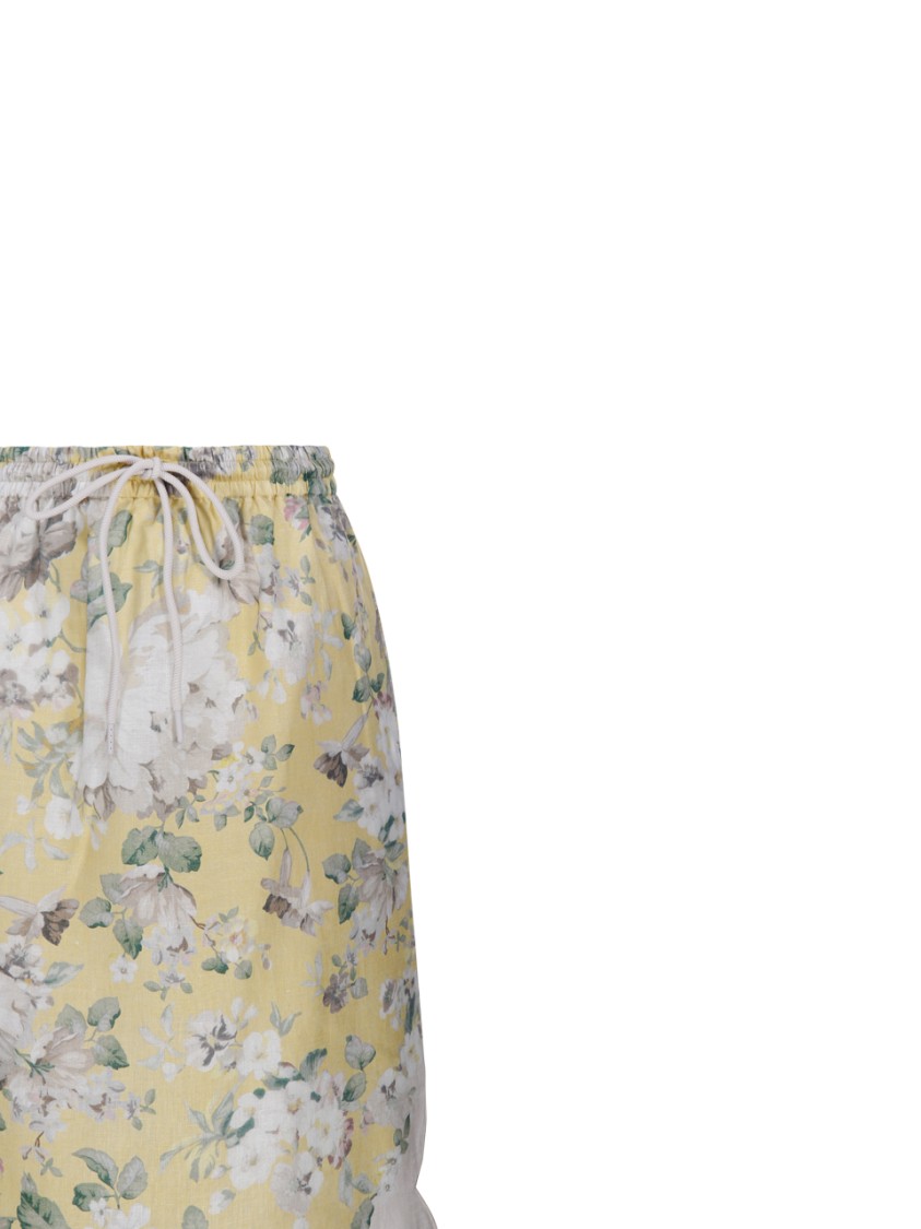 Zimmermann Acacia Scalloped Floral-print Linen Midi Skirt In Yellow