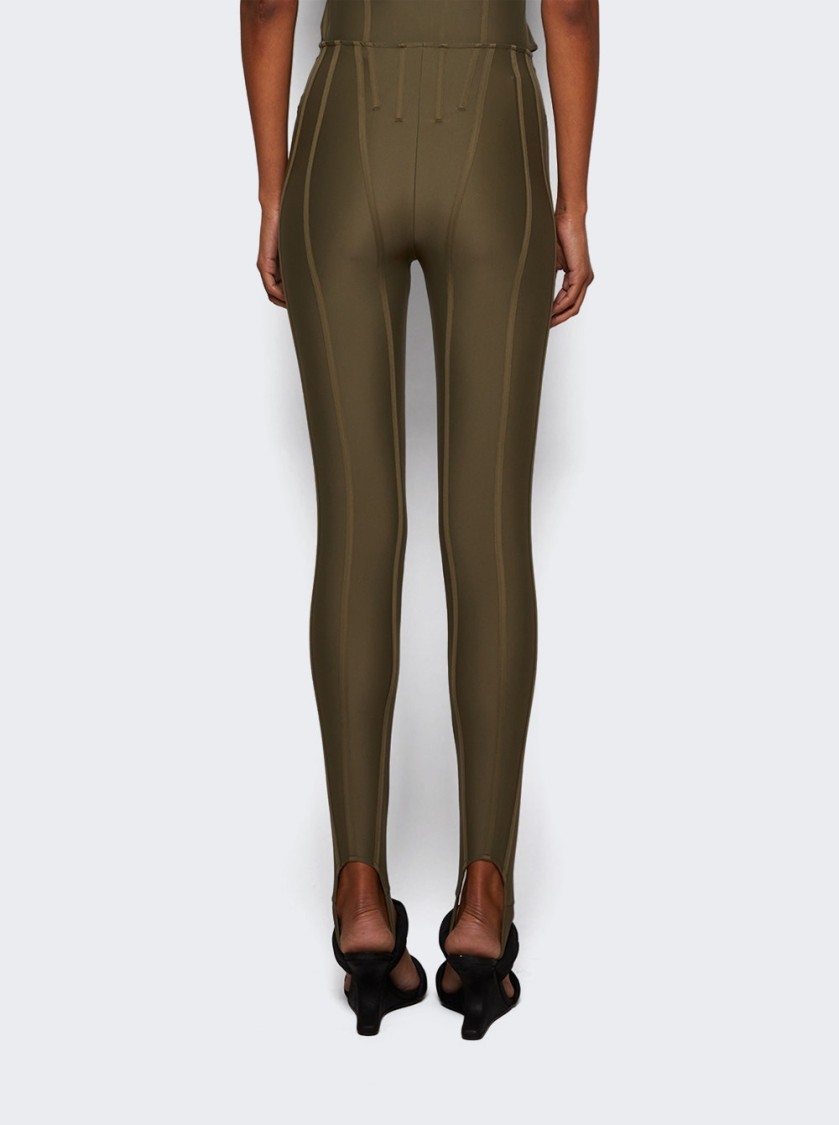 Shop Mugler Corset Leggings Khaki In Green