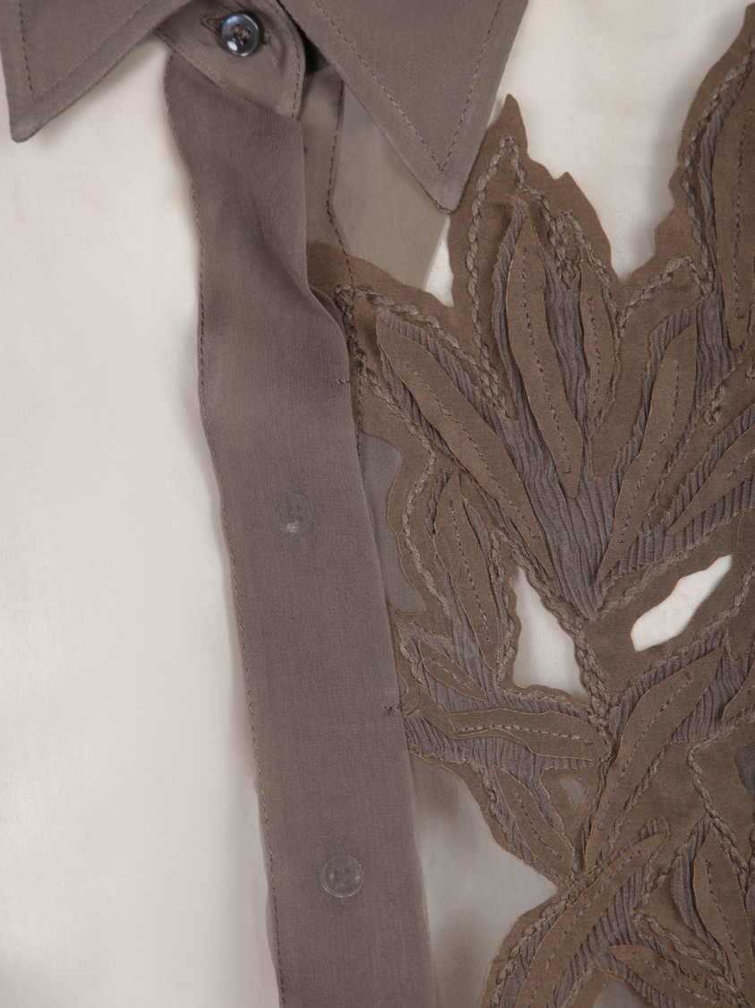 Brunello Cucinelli Brown Shirt With Semi-transparent Design And Embroidery On The Front In Brown