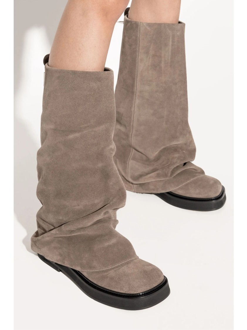 Attico The  Slouchy Suede Boots With Sole In Brown