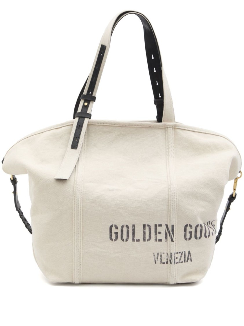 Golden Goose Deluxe Brand Beige Tote Bag With Logo In Neutrals