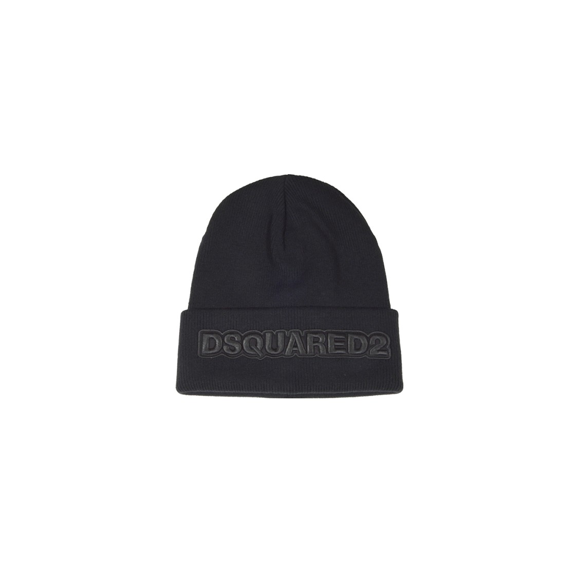 Dsquared2 Knit Folded Cuff Wool Beanie In Black