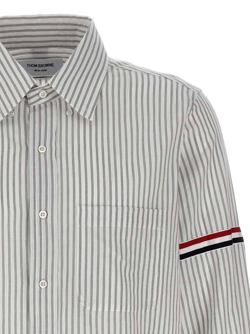 Thom Browne Grey Vertical-stripe Long-sleeve Shirt In White