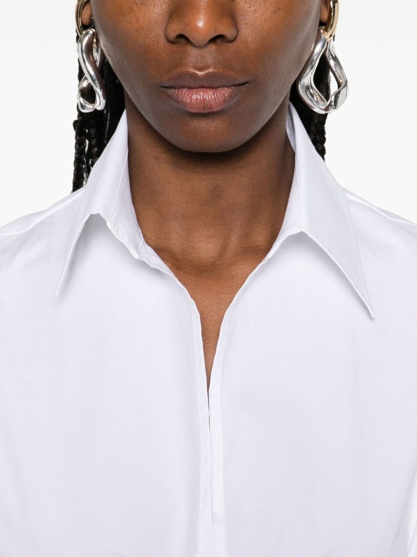Seventy Pleated White Dress With Buttoned Cuffs And Side Slits In White