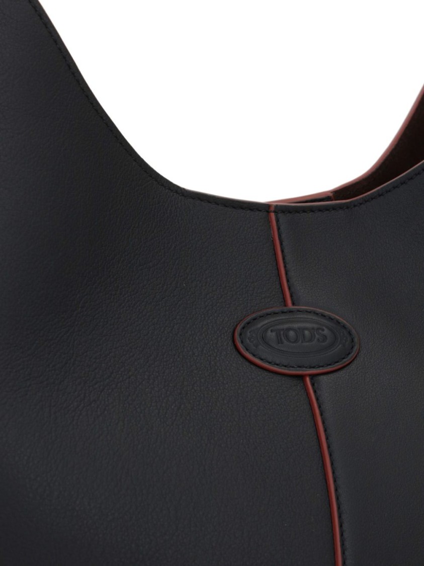 Tod's Calfskin Black Shoulder Bag With Adjustable Strap In Black