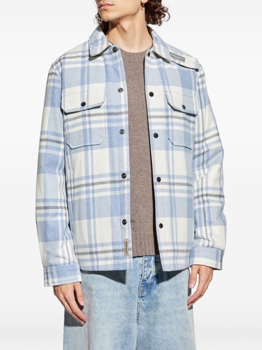 Woolrich Plaid Logo Jacket With Structured Collar In White