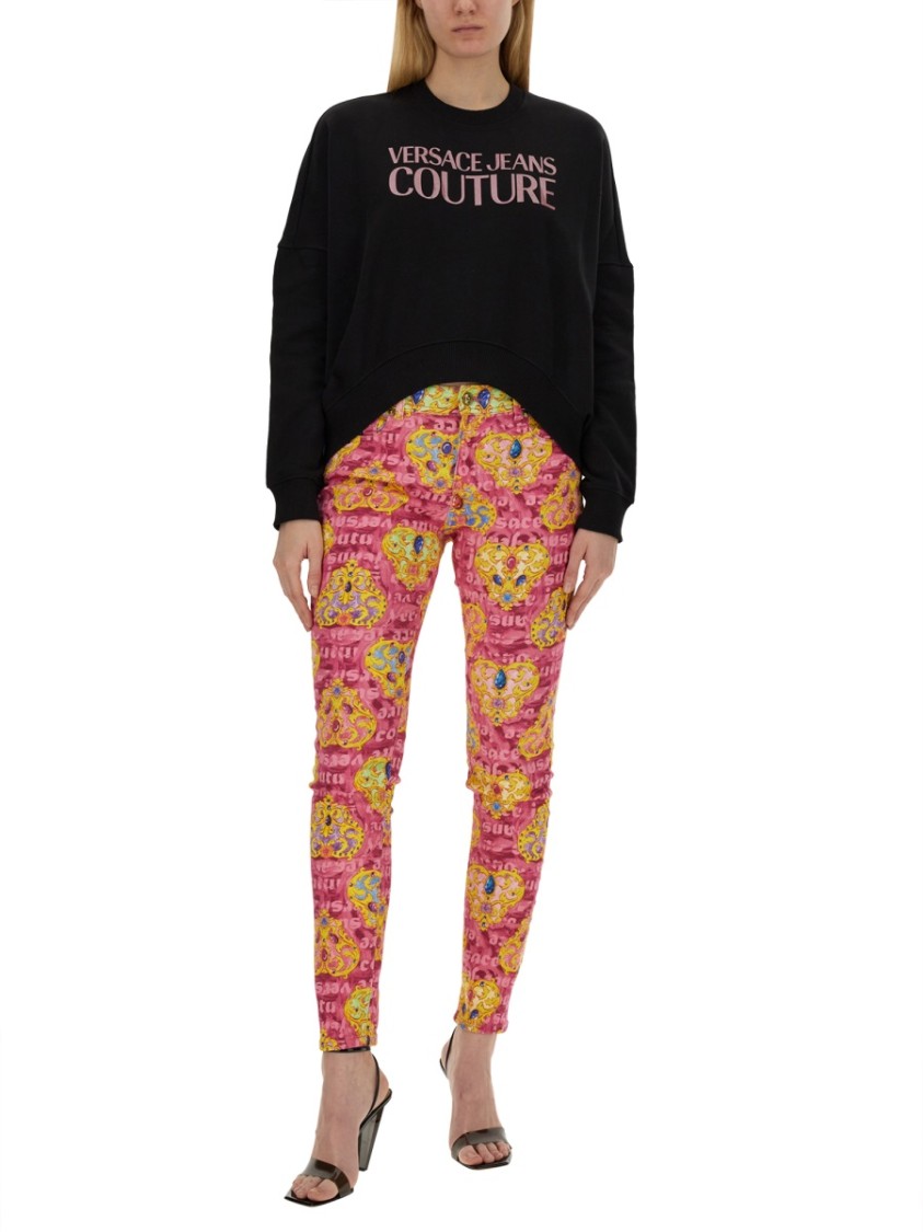 Versace Jeans Couture Cropped Fit Sweatshirt With Bold Logo Detail In Black