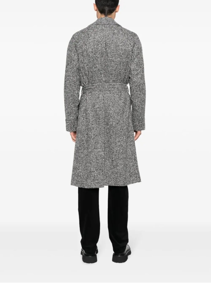 Lardini Double-breasted Coat With Textured Fabric In Gray