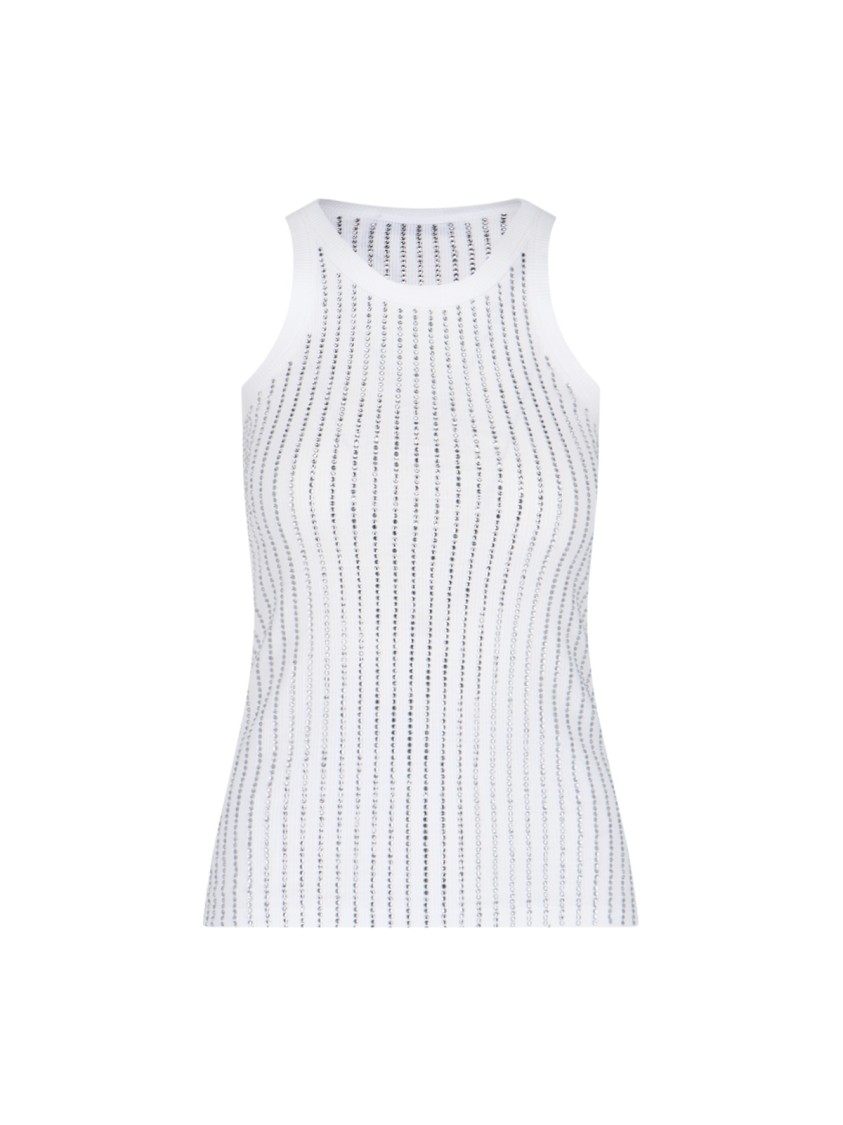 Attico White Tank Top With Multicolor Rhinestone In Jersey Woman