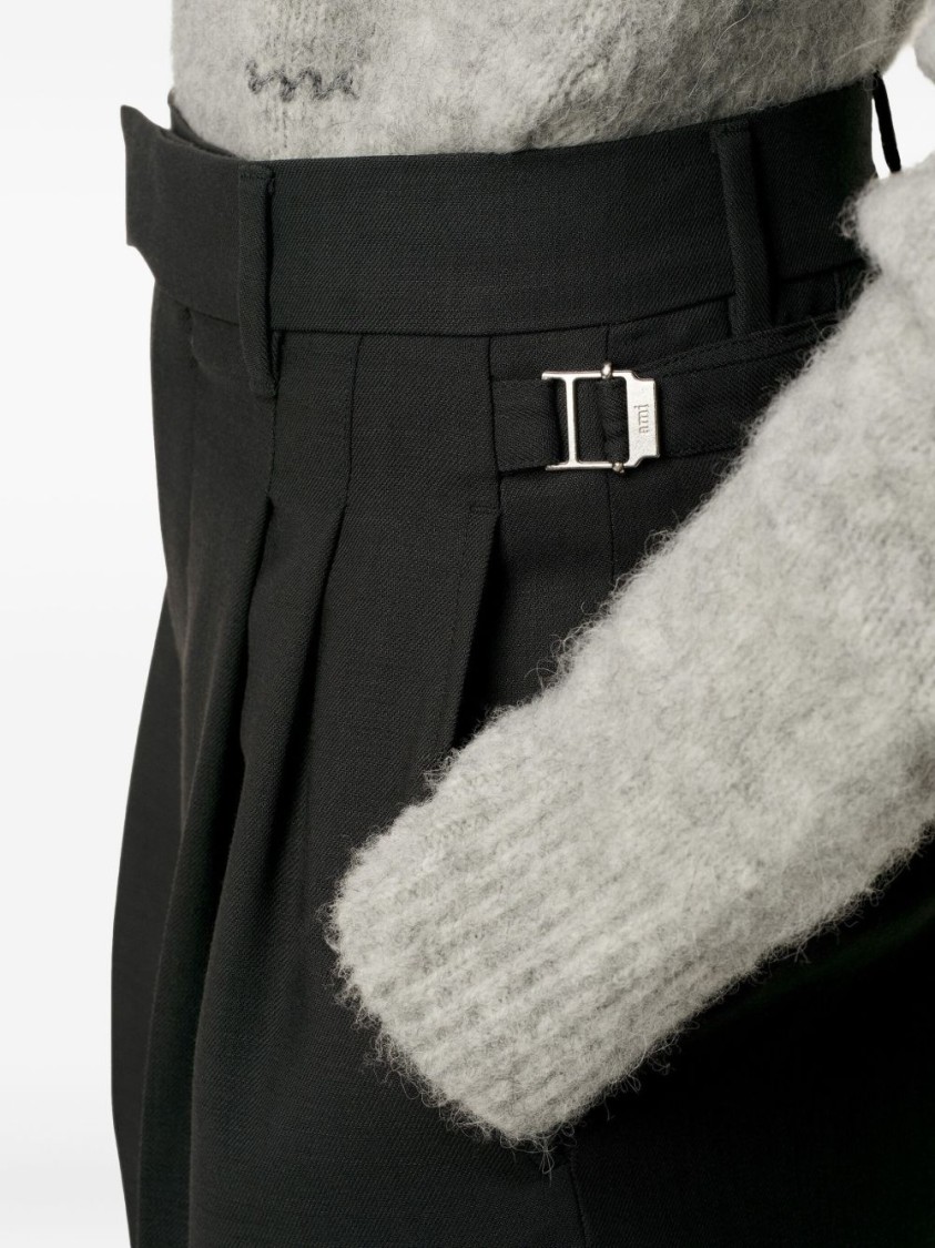 Ami Alexandre Mattiussi Wide-leg High-rise Trousers With Front Pleats In Black