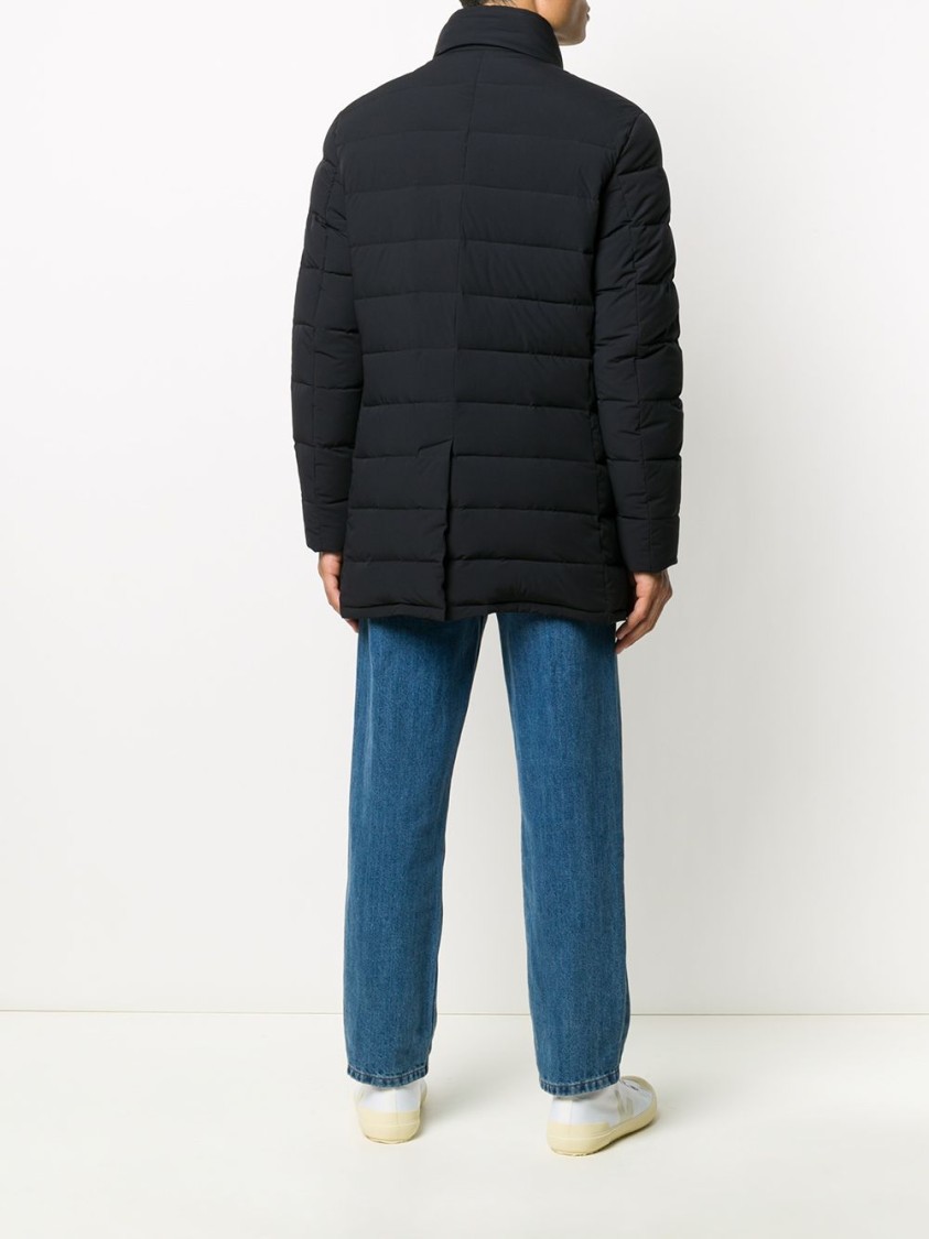 Moorer Padded Dark Blue Virgin Wool Parka With Stand-up Collar In Black