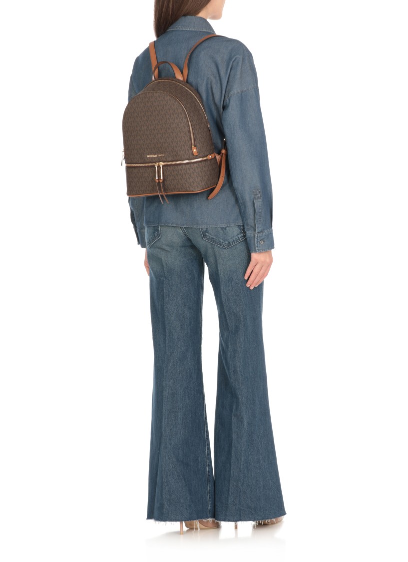 Michael Michael Kors Rhea Logo Monogram Medium Backpack In Brown