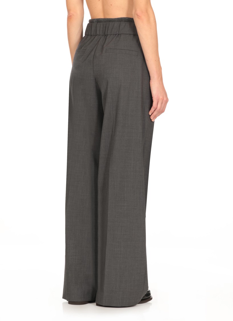 Brunello Cucinelli Grey Pants With Elastic Waist In Wool Blend Stretch Woman In Grey