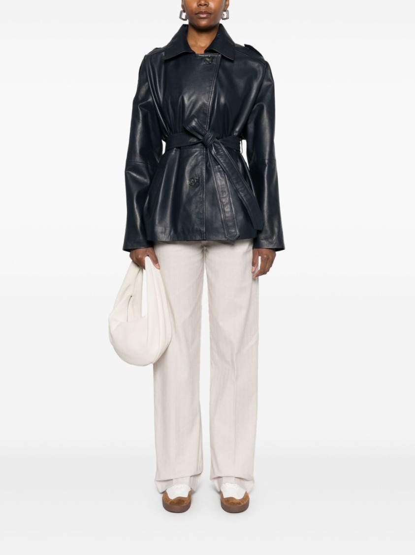 Iceberg Navy Blue Leather Jacket In Blue