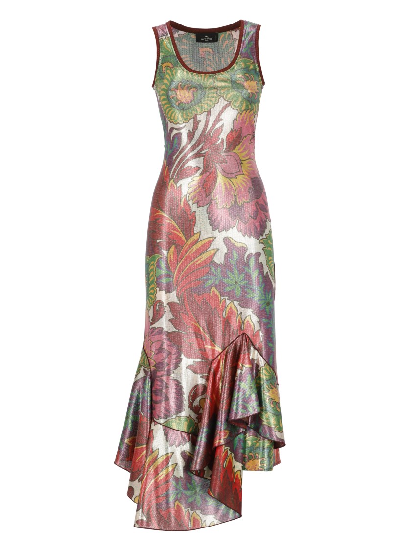 Etro Laminated Jersey Dress With Maxi Floral Print