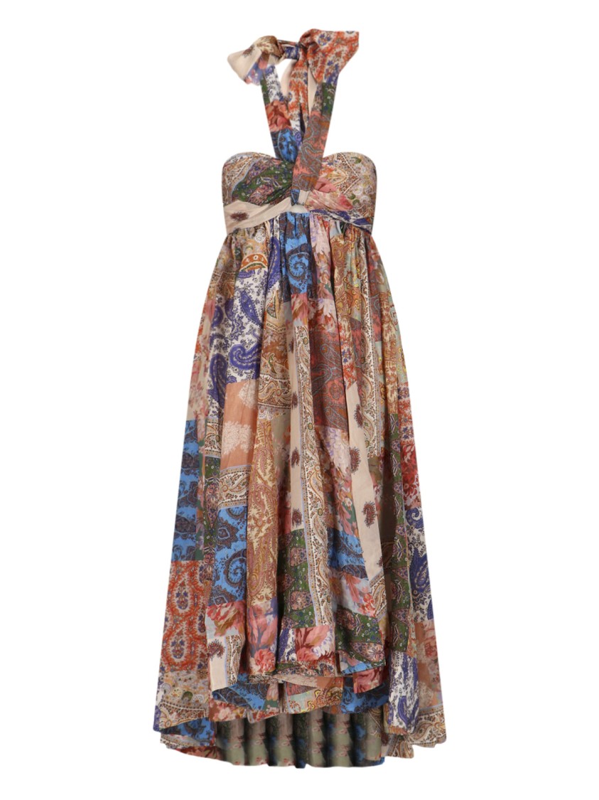 Zimmermann Devi Pleated Paisley-print Silk Halterneck Midi Dress In Multicolor