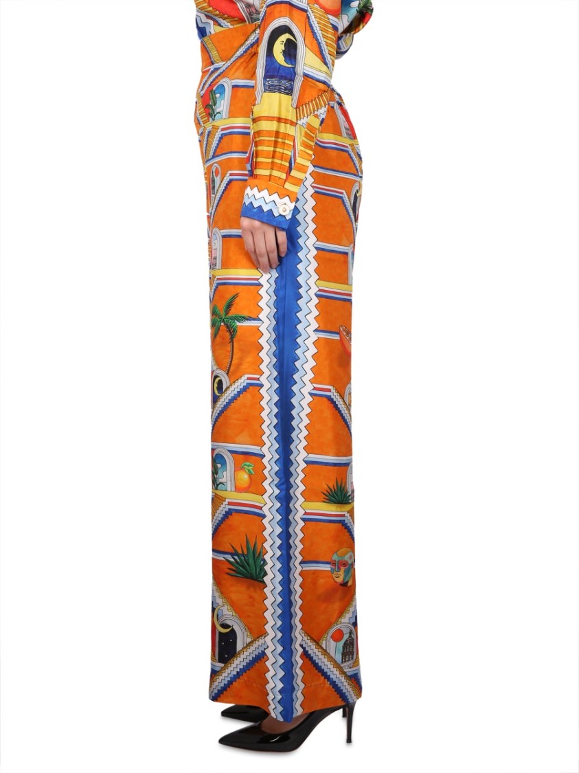 Casablanca Staircase Print Elastic Waist High-waisted Pants