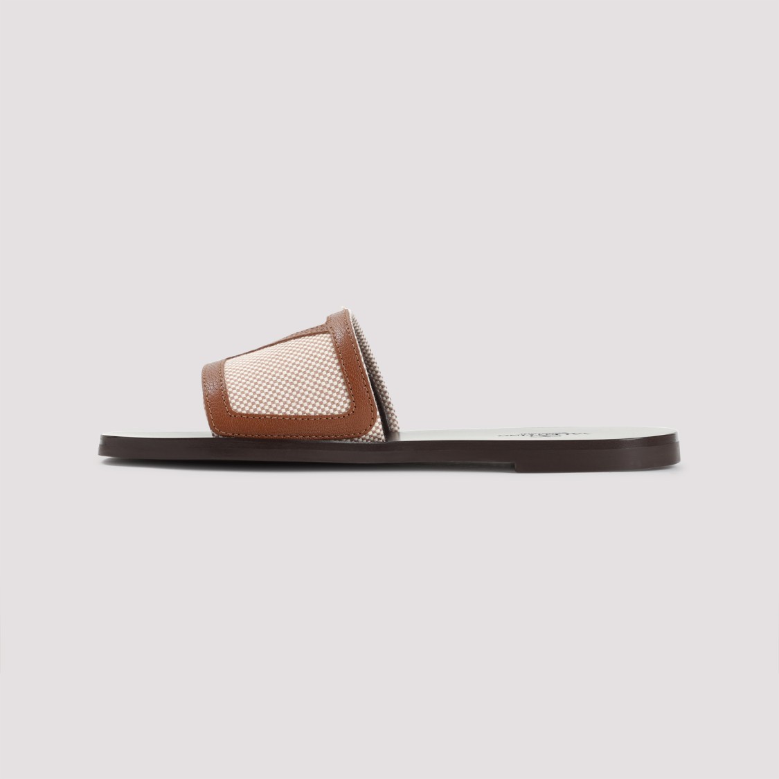 Valentino Brown Leather And Mesh Sandals With Textured Strap In Grey