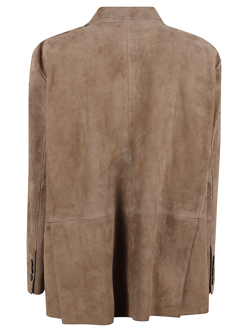 Max Mara Relaxed Leather Blazer With Classic Lapel In Brown