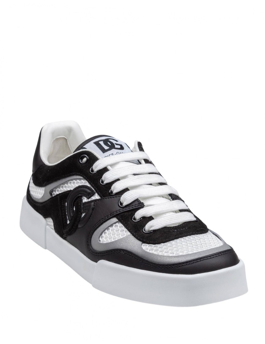 Dolce & Gabbana Portofino Light Low-top Mesh And Leather Sneakers In Grey