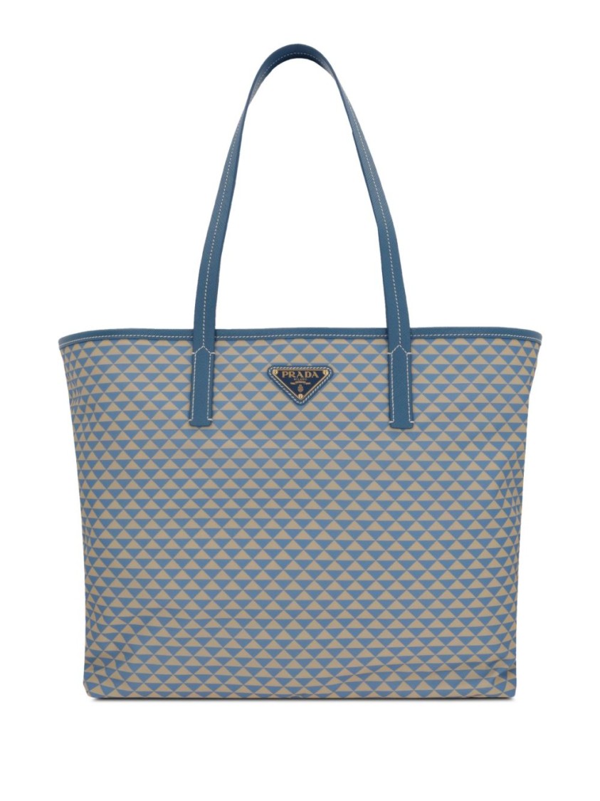 Prada Geometric Diamond Pattern Tote Bag With Signature Logo In Blue