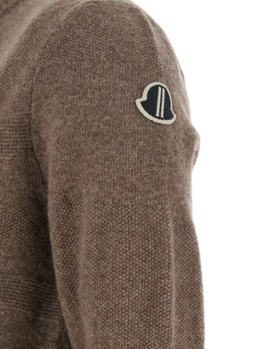 Shop Moncler X Rick Owens Biker' Brown Crewneck Sweater