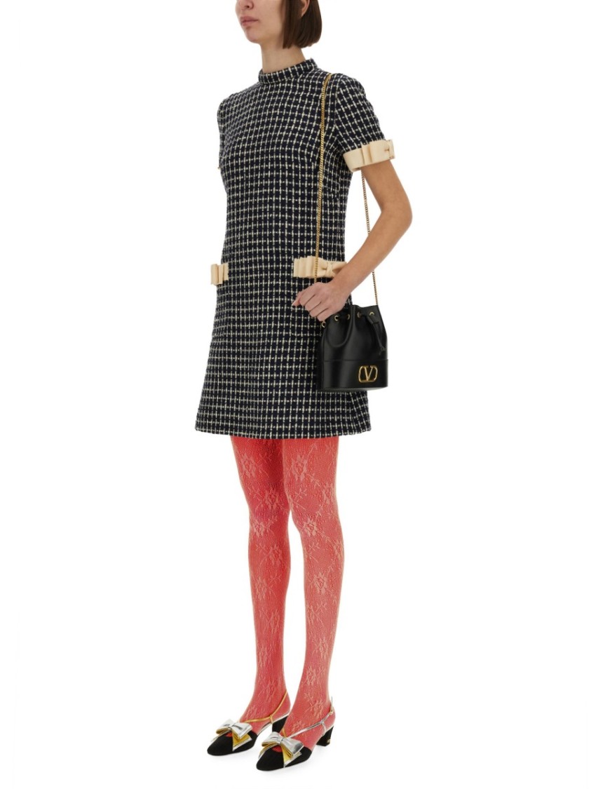 Valentino Textured Bow Detail Short Dress In Gray