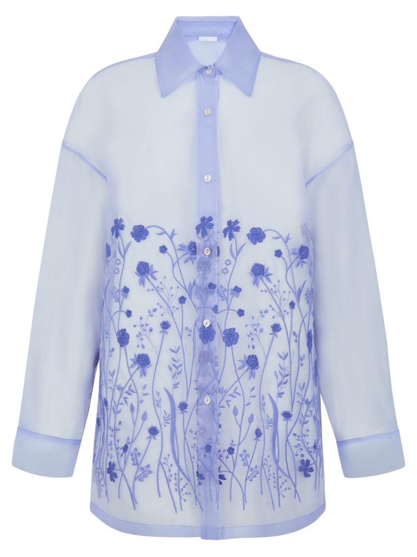 P.a.r.o.s.h Parosh Silk Organza Shirt With Tone-on-tone Flower Embroidery In Blue