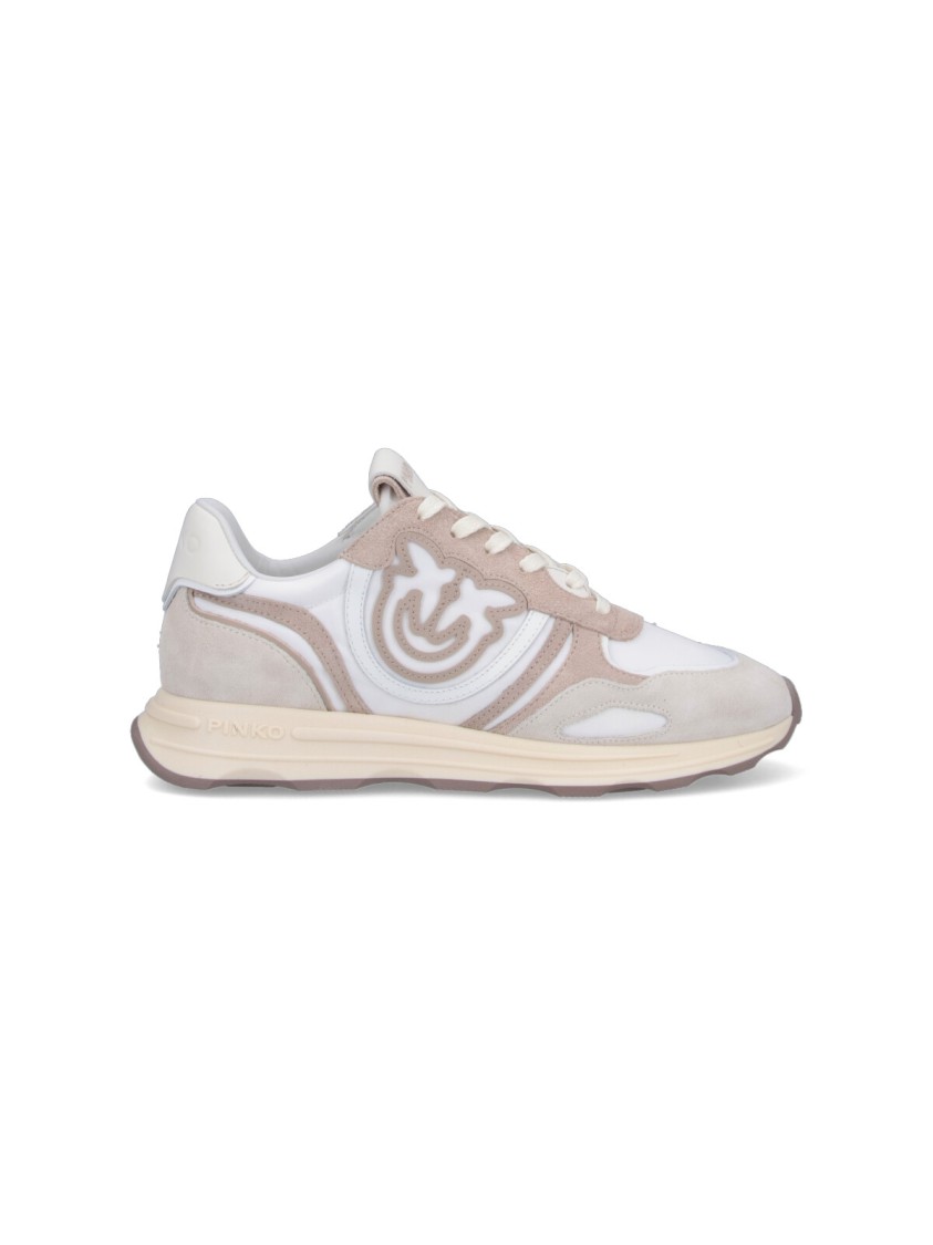 Shop Pinko Logo Sneakers – Beige Suede/white Nylon