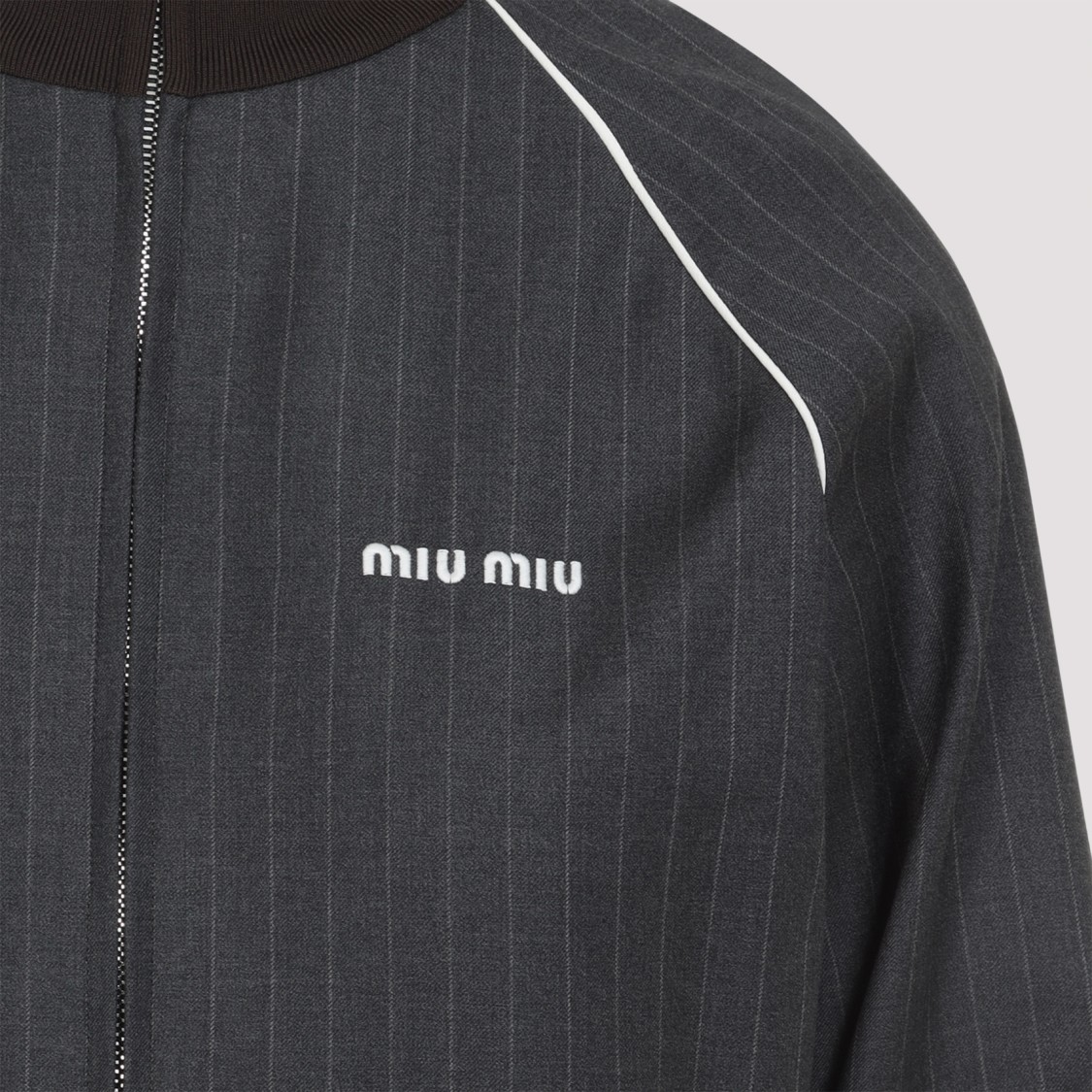 Miu Miu Wool Pinstripe Jacket Side Pockets In Black