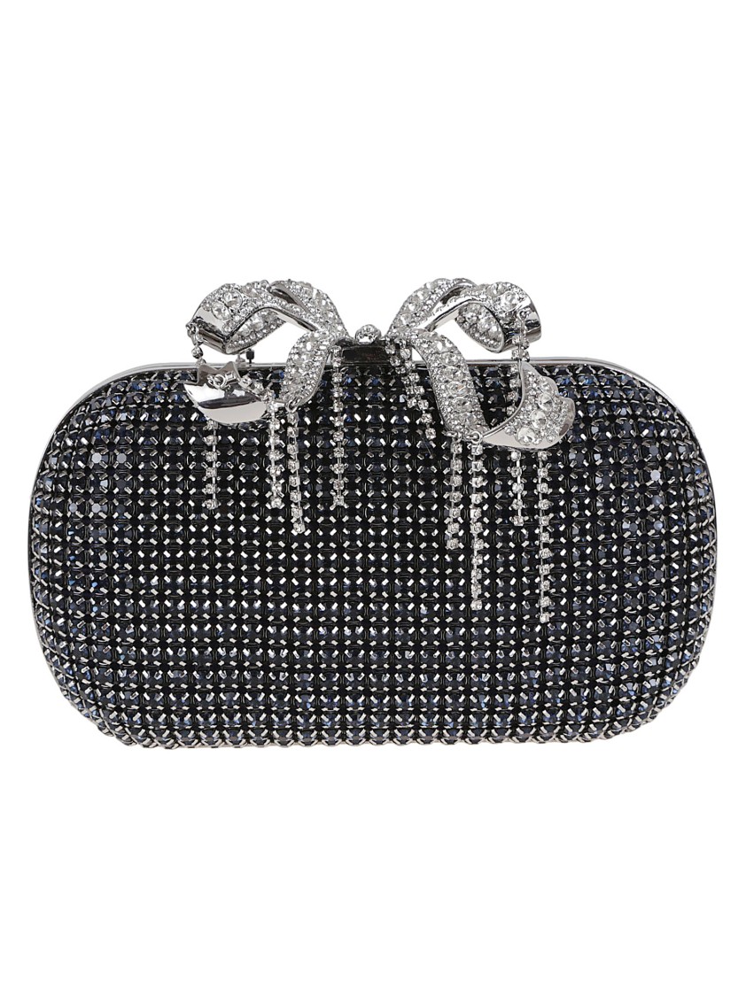 Self-portrait Navy Chainmail Clutch Bag In Blue