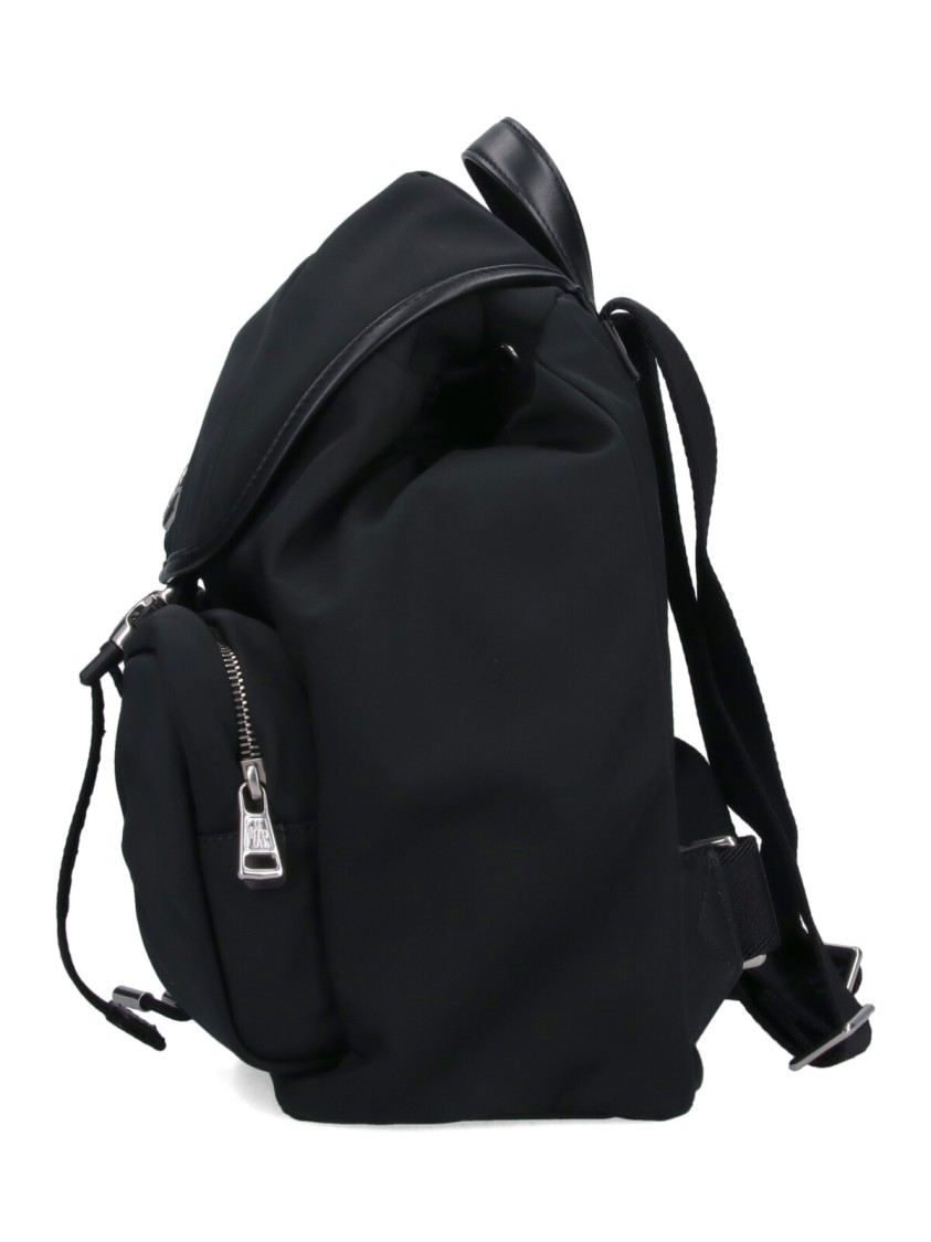Moncler Black Leather-trimmed Backpack With Multiple Zip Pockets In Black