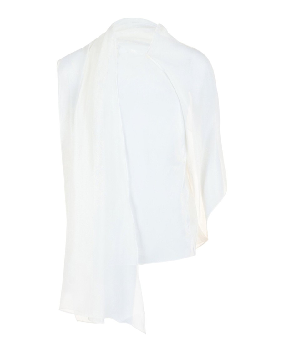 Ferragamo Asymmetrical Shawl Blouse In White
