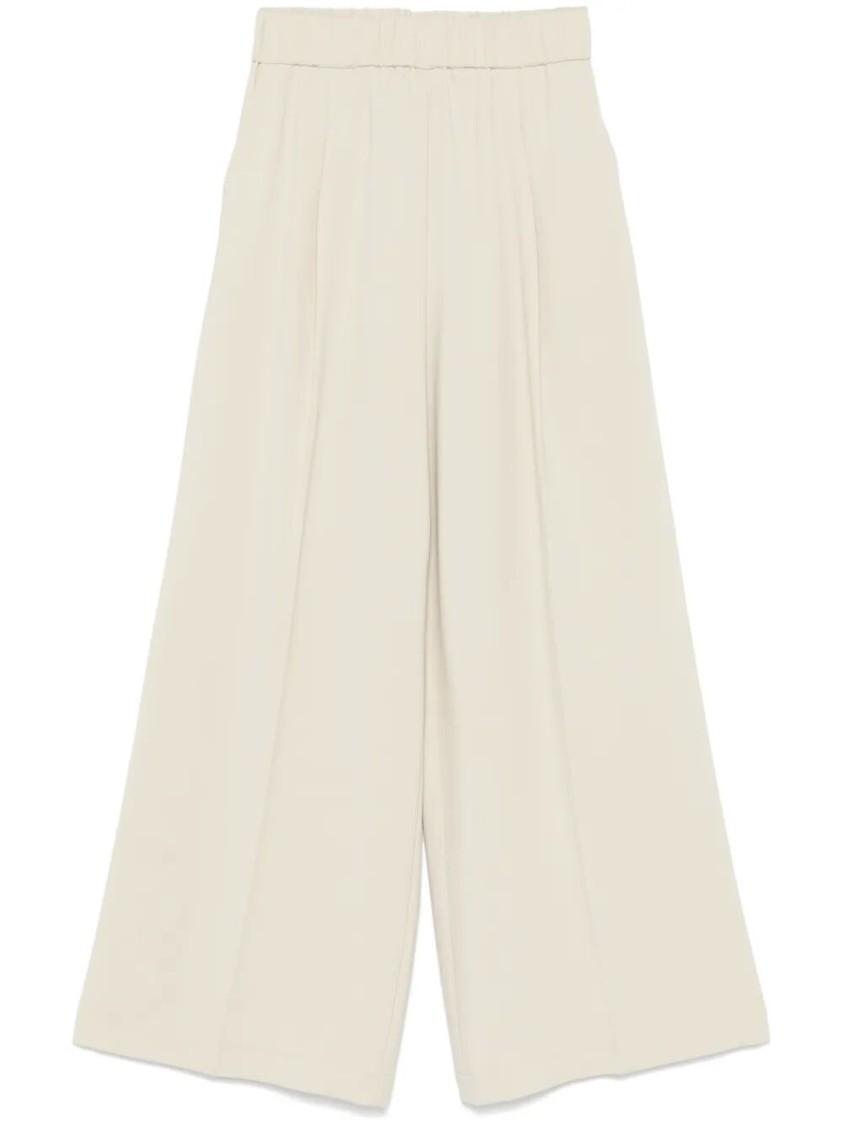 Patrizia Pepe Wide-leg High-waist Pants With Drawstring Closure In Neutral