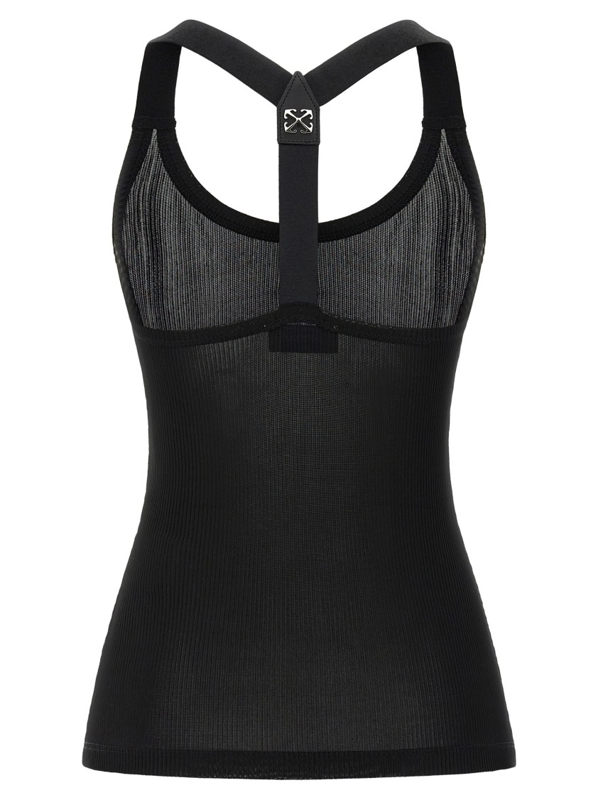 Off-white Slim-fit Ribbed Tank Top With Suspender Straps In Black