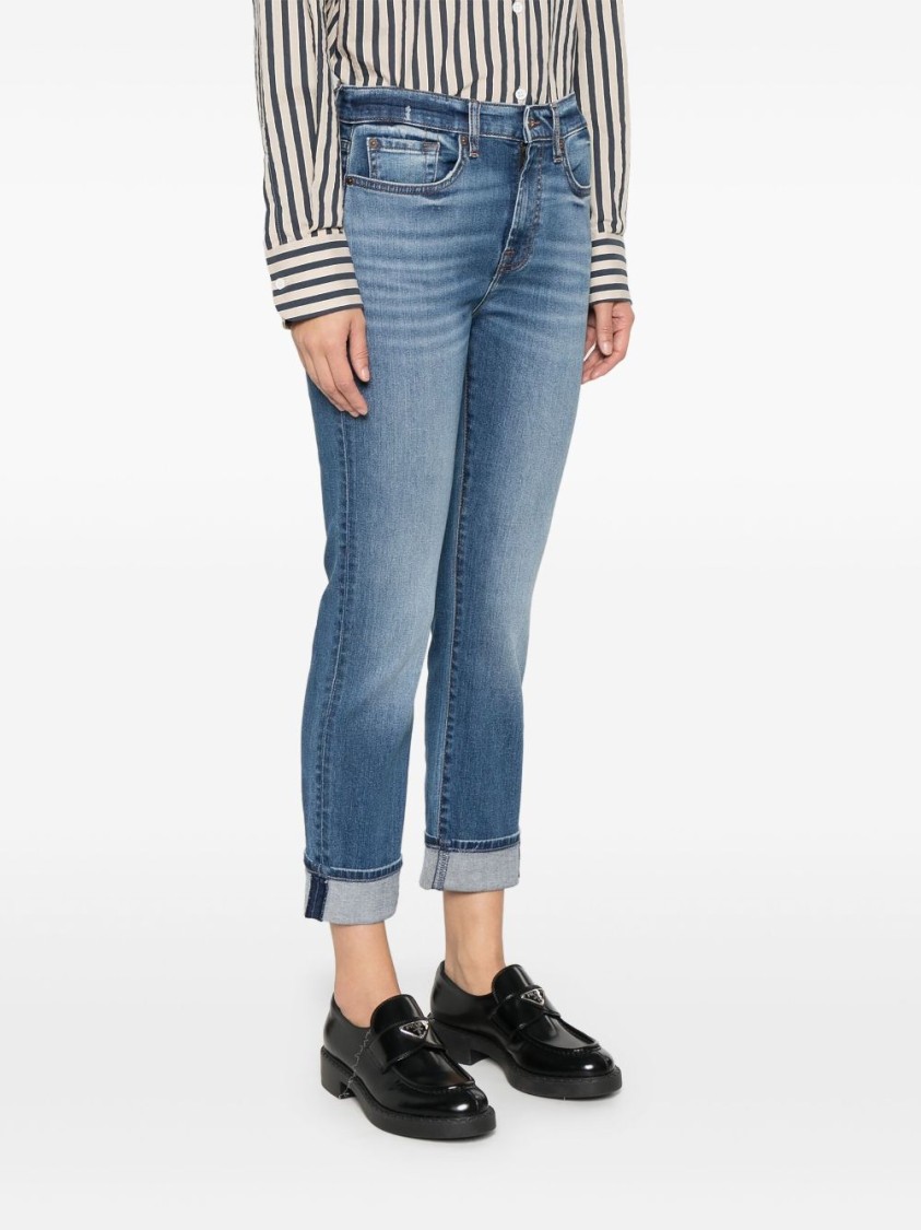 Seven Indigo Blue Jeans With Whiskering Effect And Classic Design