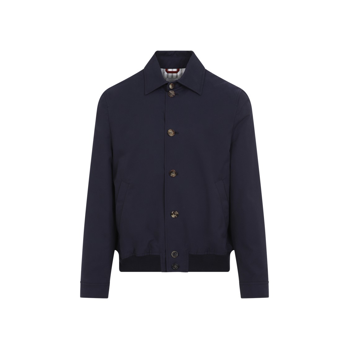 Shop Brunello Cucinelli Button-up Blue Cotton Blend Jacket With Tailored Fit