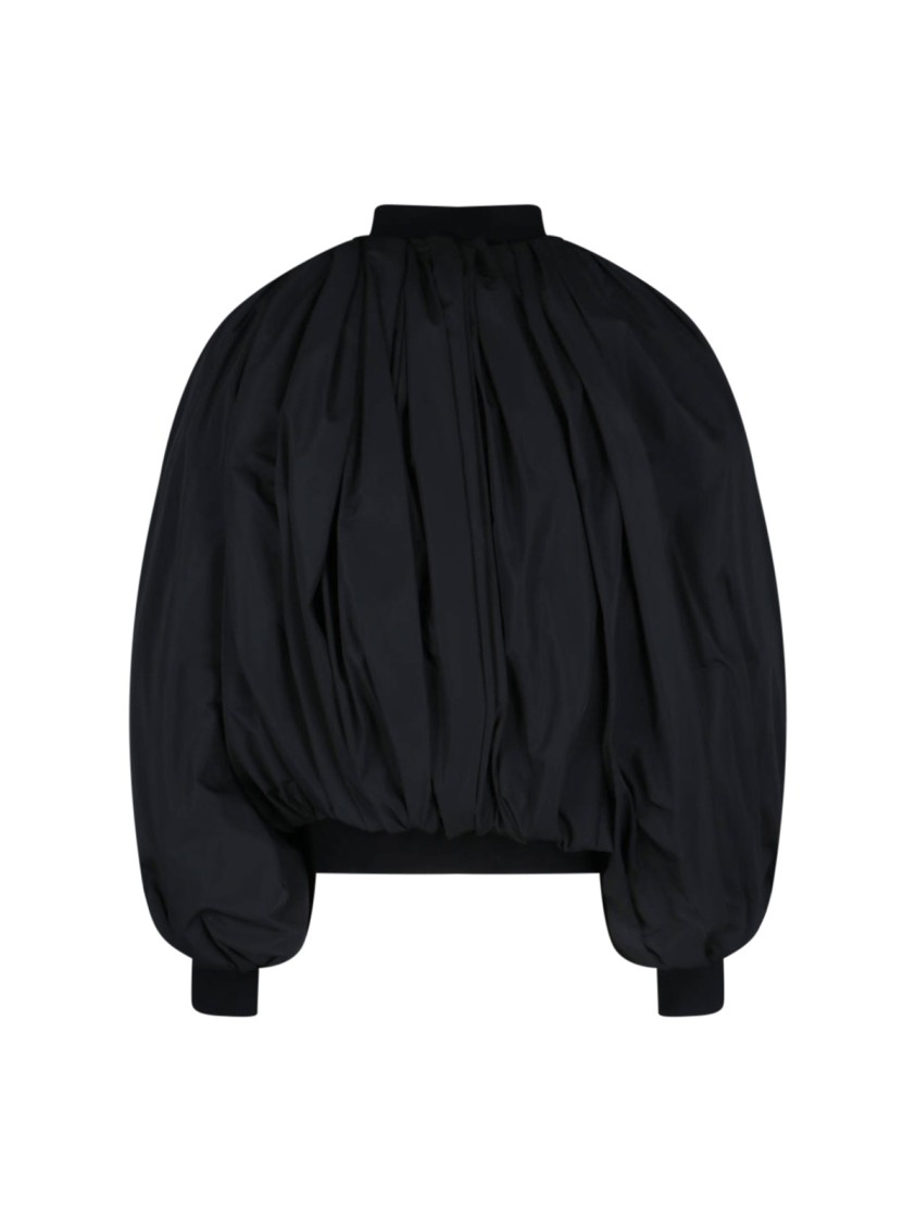 Balenciaga Black Bomber Draped Jacket With Elastic Rear Hem In Tech Fabric Woman In Black