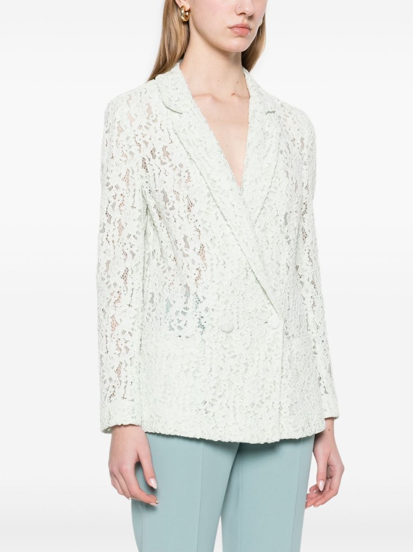 Shop Twinset Twin-set Tailored Green Jacket With Lace Detail In White