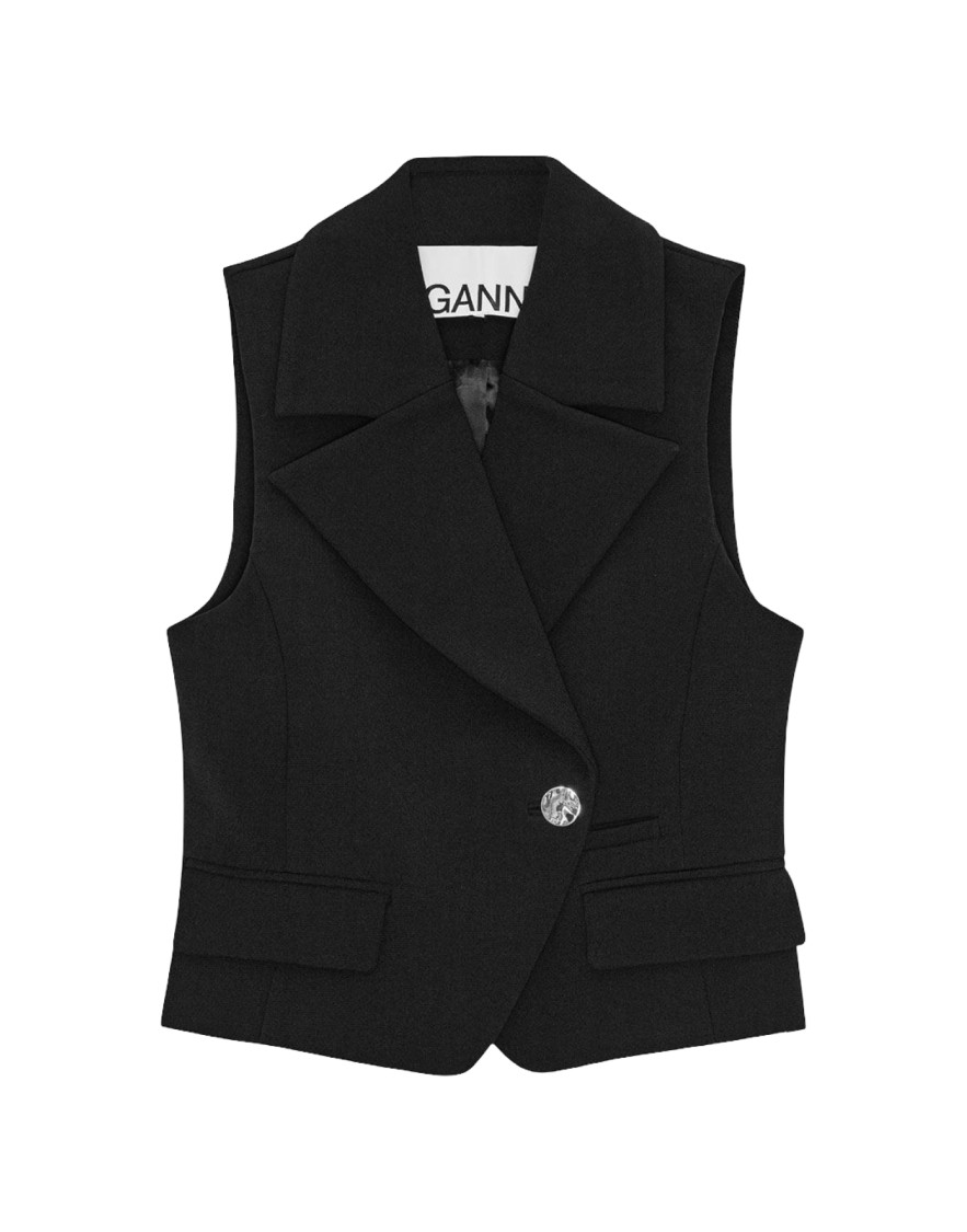 Ganni Tailored Black Gilet With Sharp Collar In Black