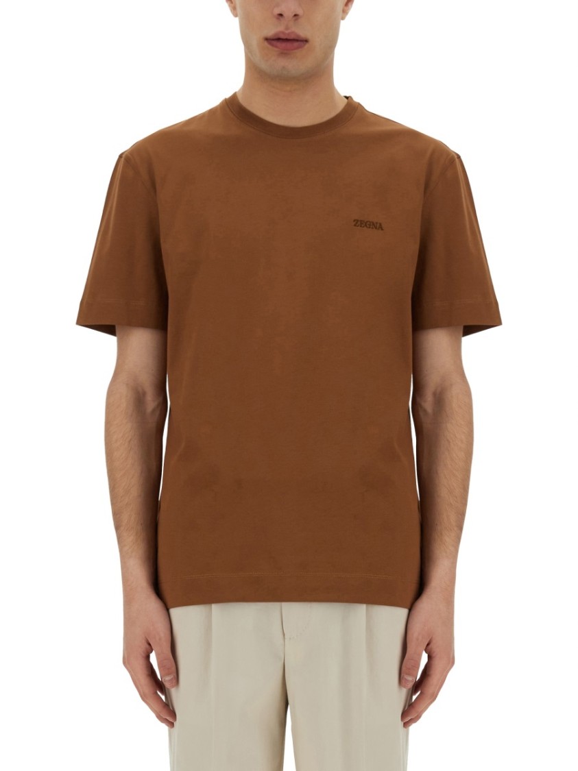 Shop Zegna Brown Regular Fit Cotton T-shirt