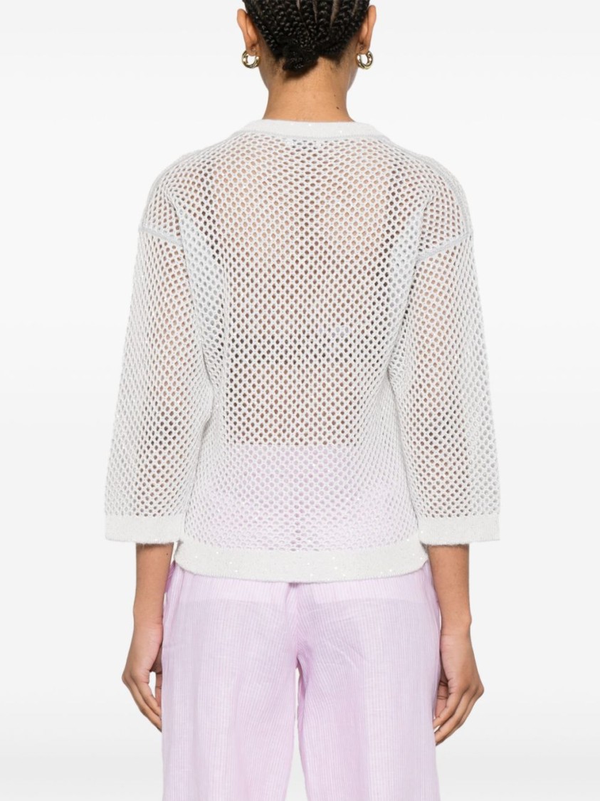 PESERICO PESERICO LIGHTWEIGHT OPEN-KNIT V-NECK SWEATER WITH TEXTURED PATTERN