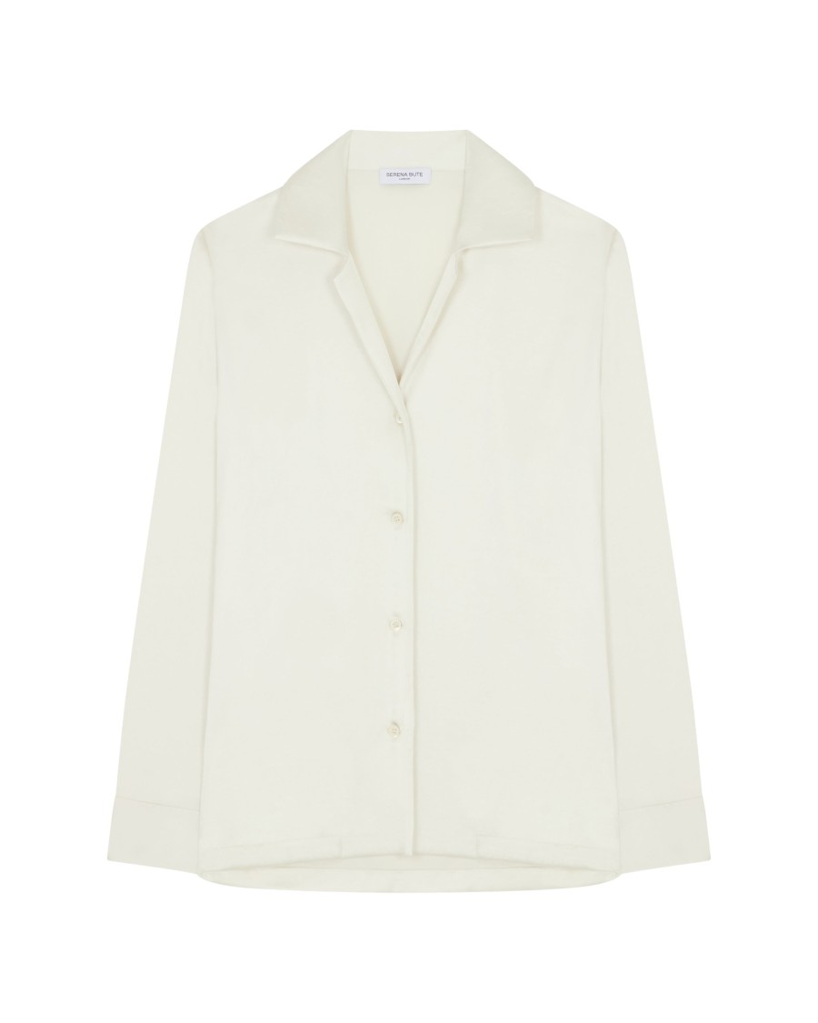 Serena Bute Satin Revere Collar Shirt In White
